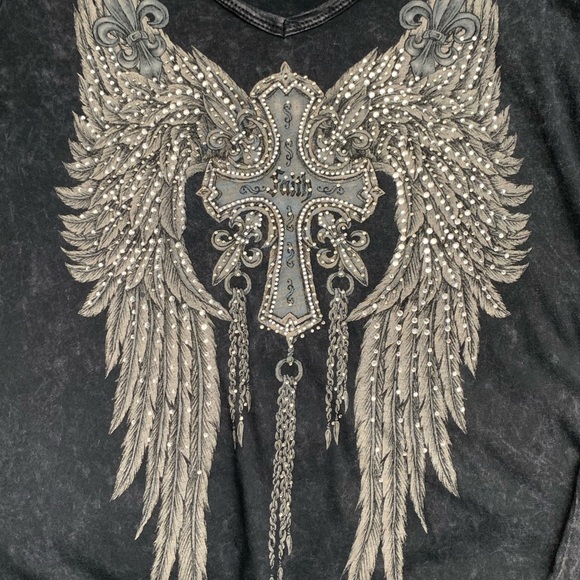 Vocal Black Long Sleeve Top with Silver Wing Design - Picture 5 of 9